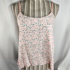Mine Pink Floral Print Flower Lace Spaghetti Strap & Strappy Back Top Sz Medium
